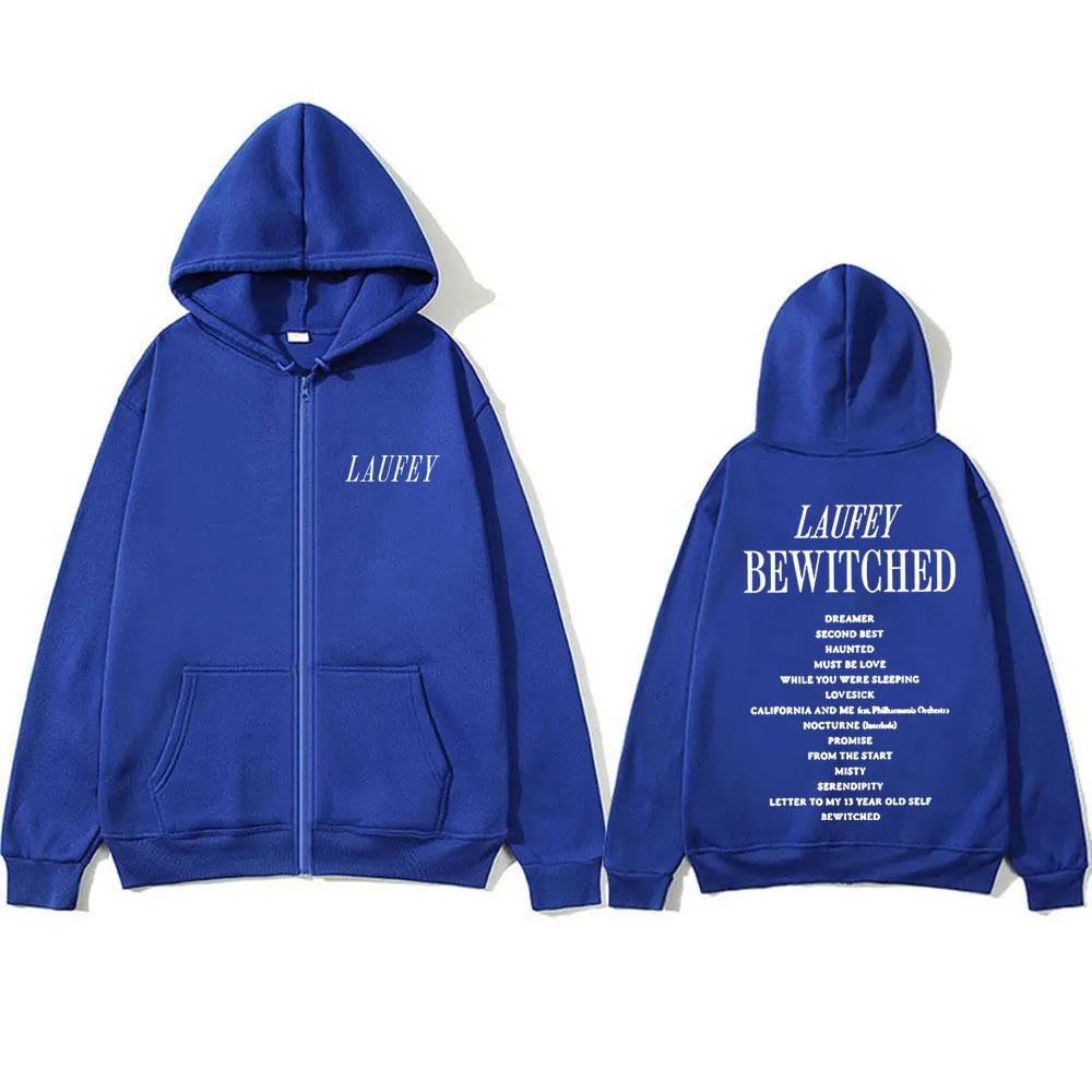 Singer Laufey Bewitched Letter Logo Print Zipper Hoodie Men Women Casual Oversized Zip Up Jacket Men's Fleece Zip Up Sweatshirt
