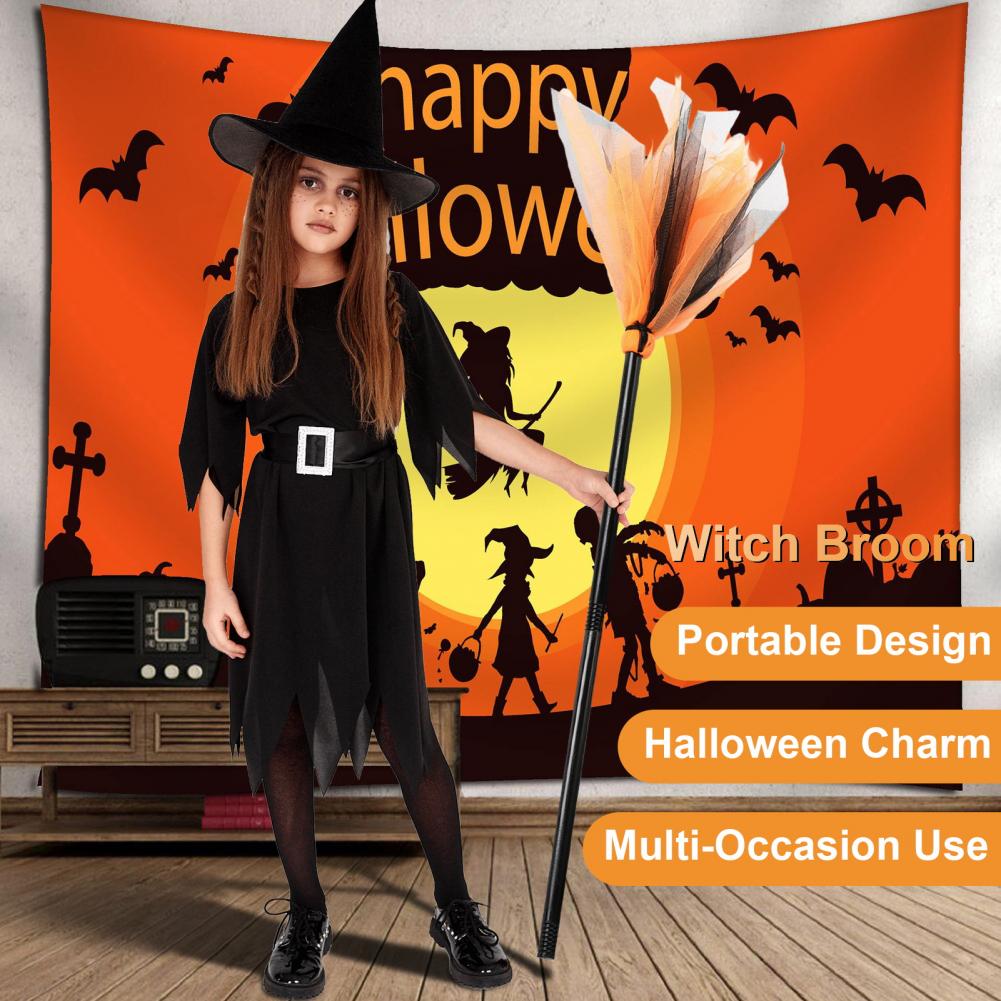Halloween Party Prop Broom Plastic Witch Broom Cosplay Realistic Halloween Witch Broom Prop for Stage Performance for Party