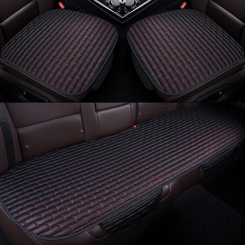Plaid Three-Piece No-Tie Car Seat Cushion Set for Office and Home - Single Seat and Multi-Seat Interior Decor.