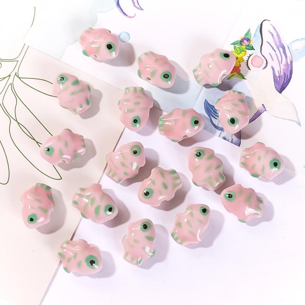 Perline in Ceramica Dipinta Tulipano e Farfalla Rosa Retrò per Braccialetti e Collane Fai da Te