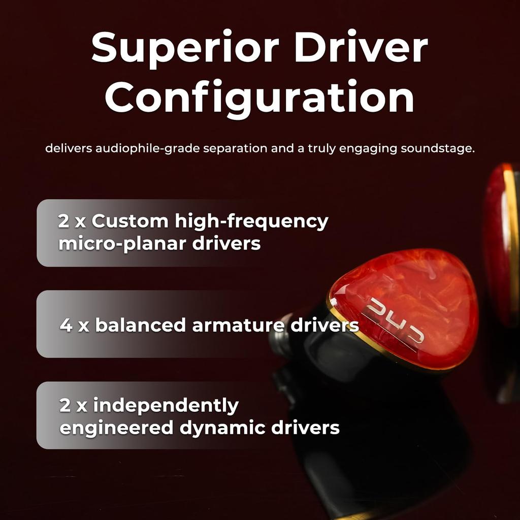 HiFiGo Wired Earphones, Monitor Earphones, DUNU DN 242, 2DD+4BA+2Planar, 5-Way Frequency Dividing, HIFI Planar Magnetic Drivers, High-Purity Single Cr