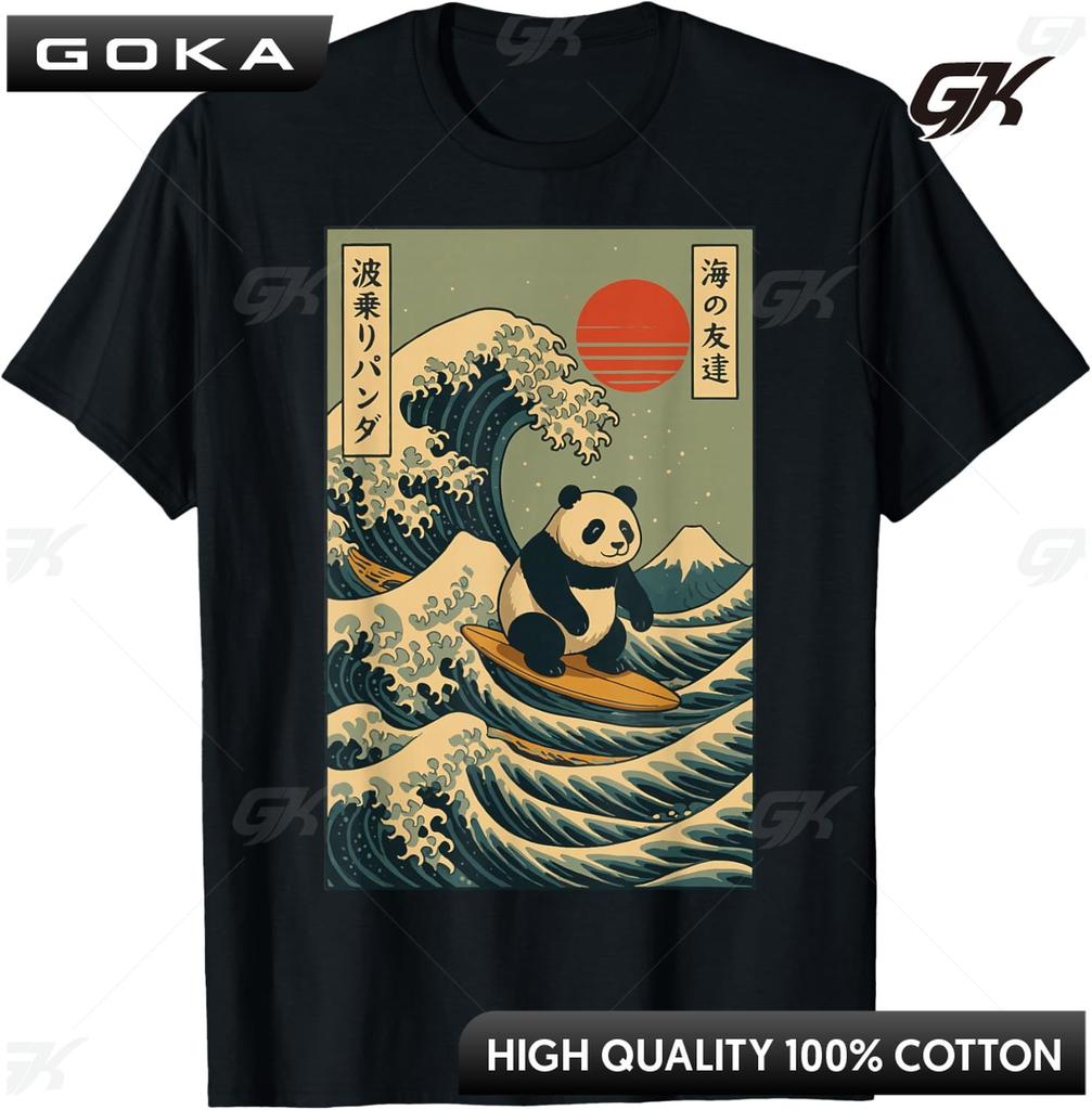 Panda Surfing Japanese Printed Graphic TShirt Casual Fashion Loose Clothes Comfortable Round Short Sleeved Tops