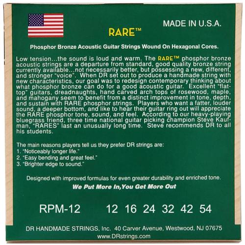 DR Strings Acoustic Guitar Strings, Rare Phosphor Bronze, .012-.054, RPM-12, 3-Pack