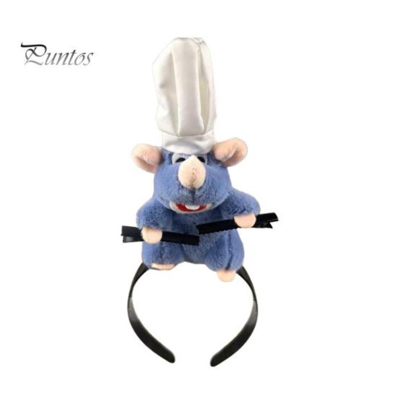 Cooking Mouse King Headband with  Clips Lightweight Plush Mouse Hair Band Anti-slip Stuffed Animal Hair Loop Women Girls Hair Accessories Headwear
