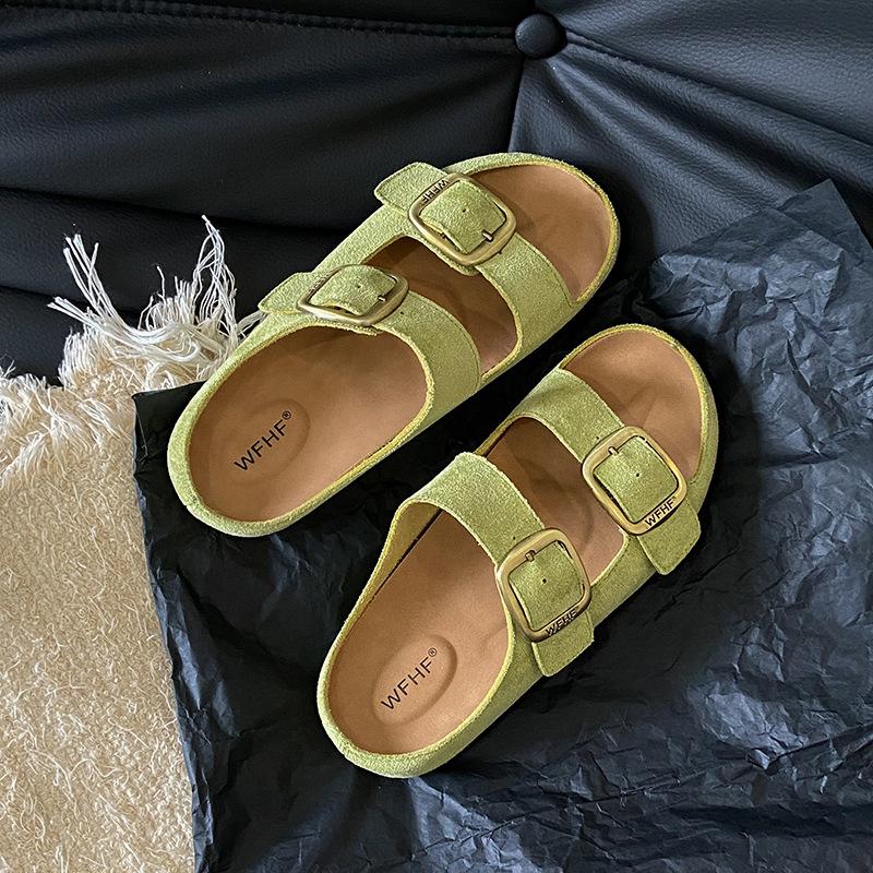 Platform slippers women's shoes 2025 new versatile casual one-word square head wear casual cool slippers women