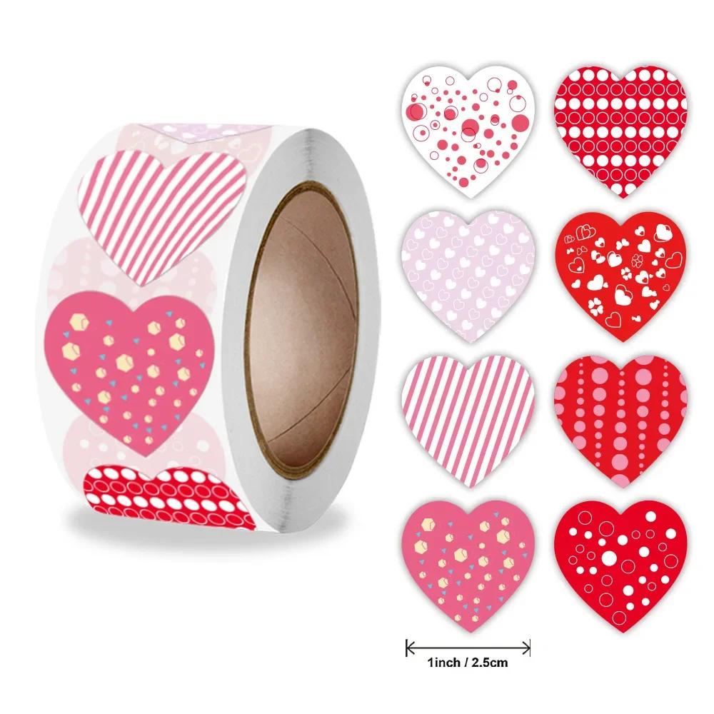 100-500pcs Red Heart Sticker for Valentine's Day Paper Packaging Sticker Valentine's Love Decorative Stickers 1inch Gift Decor