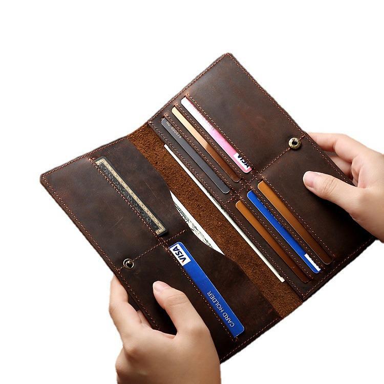 Retro Crazy Horse Cowhide Men's Wallet: Long, Medium, or Short Oil-Impregnated Genuine Leather with Multi-Card Slots and Dollar Money Clip.