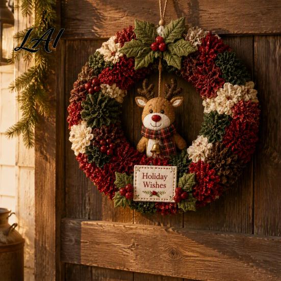 Baumstocher Kunstkranz DIY Weihnachts-Kit 3D Stoff Nikolaus Schneemann Elch Set Feiertags-Haustürdeko Bastelartikel Weihnachten
