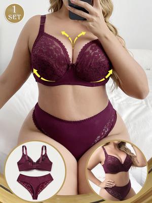Big Size Dámská podprsenka Jednobarevná Květinová Krajka Minimizér Podprsenka Set Plus Size 38-48 D Cup Spodní prádlo Set Sexy spodní prádlo Dámská Tanga