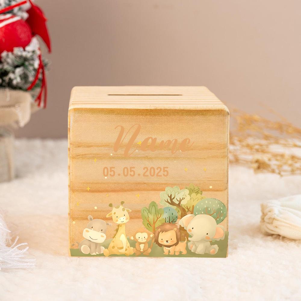 Wood Piggy Bank, Personalized Name Money Box, Money Box, Christening Gifts, Shower Gift, Xmas Gift