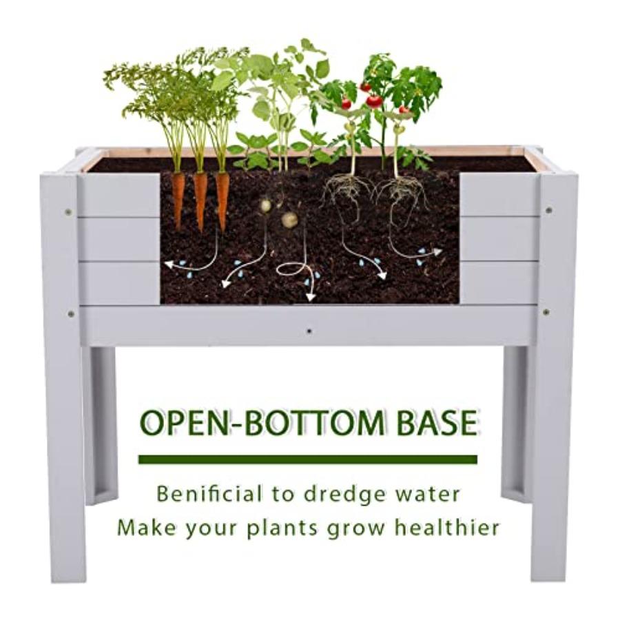Raised Garden Bed 30 X 24 X 18 Inch Wooden Elevated Outdoor Planter Box with Legs for Vegetables Grass Lawn Yard Light Blue DIY