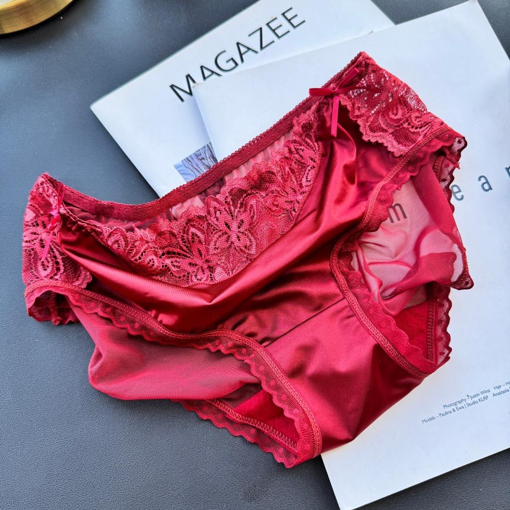 Ladies Spring and Summer Sweet Lovely Sexy Lace Bright Face Mesh Yarn Ice Silk Briefs