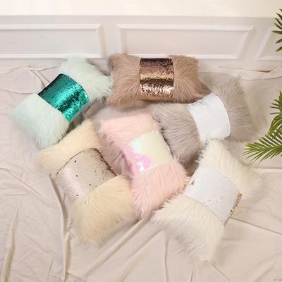 Lantejoulas longo pelúcia emenda lance fronha decorativa fronha sala de estar sofá cama fronha