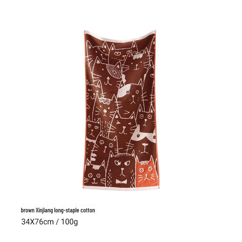 

Парк Хи Антибактериальное Лицевое Полотенце из Чистого Хлопка с Жаккардовым Рисунком Кошки - Утолщенный Дизайн из 100% Хлопка 34cm x 76cm коричневый