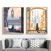 Adorabili gatti guardano il paesaggio, stampe artistiche su tela, quadri del viaggio a Firenze, montagna Fuji, Parigi, Grecia, poster
