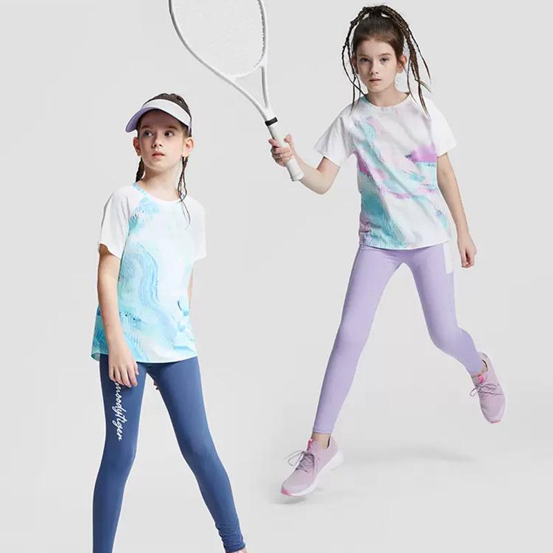 Lightweight Ice Silk UV Protection Summer Yoga Suit for Girls - Short Sleeve T-Shirt & Running Sports Pants