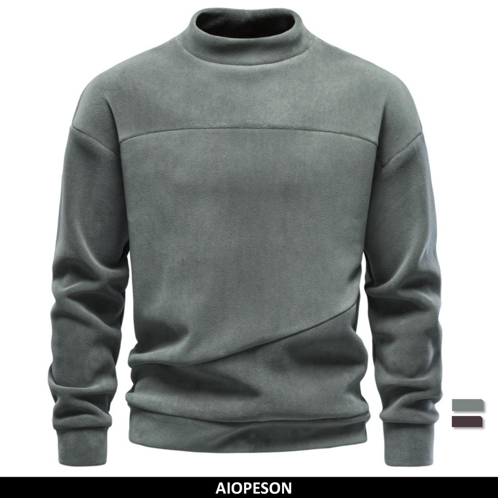 AIOPESON Men's Pullover Sweatshirt Mock Neck Solid Color Single Pocket Autumn Winter Casual Warm Loose Fit Long Sleeve Outerwear