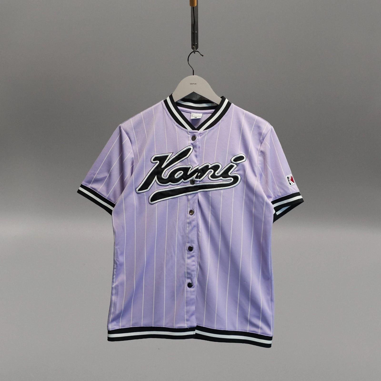 Karl Kani Purple Pinstripe Baseball Jersey Lilac Black Women s S Streetwear 2185 S