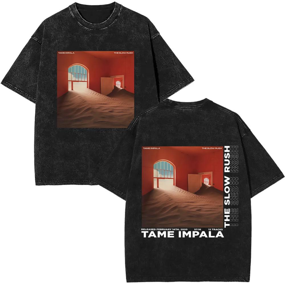 VintageWashed  Pop Rock Band Tame Impala Currents Graphic Print T Shirts Men Women Casual Cotton Oversized Short Sleeve Tshirt