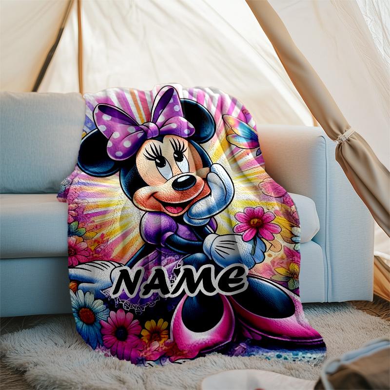 Customizable Minnie Throw Blanket – Personalized Name, All-Season Cozy Snug Blanket, Machine Washable, Personalized Blanket