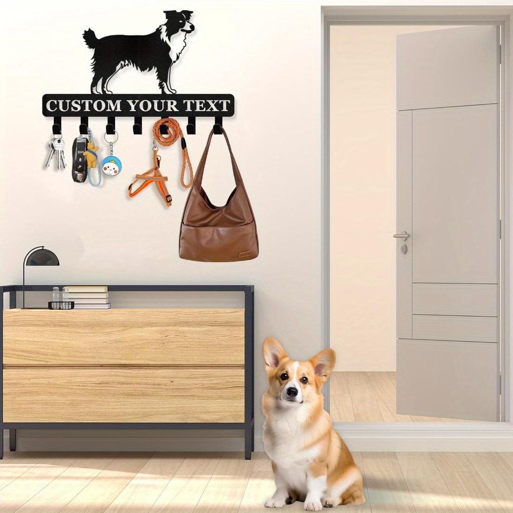 Metal Dog Leash Holder with Custom Name, Key Hooks Wall Organizer for Entrance, Pet Accessories Storage Rack
