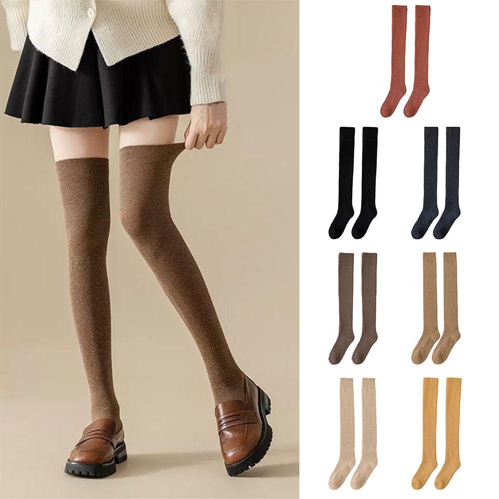 Thicken Women Stockings Solid Color Over Knee Compression Socks  Autumn and Winter