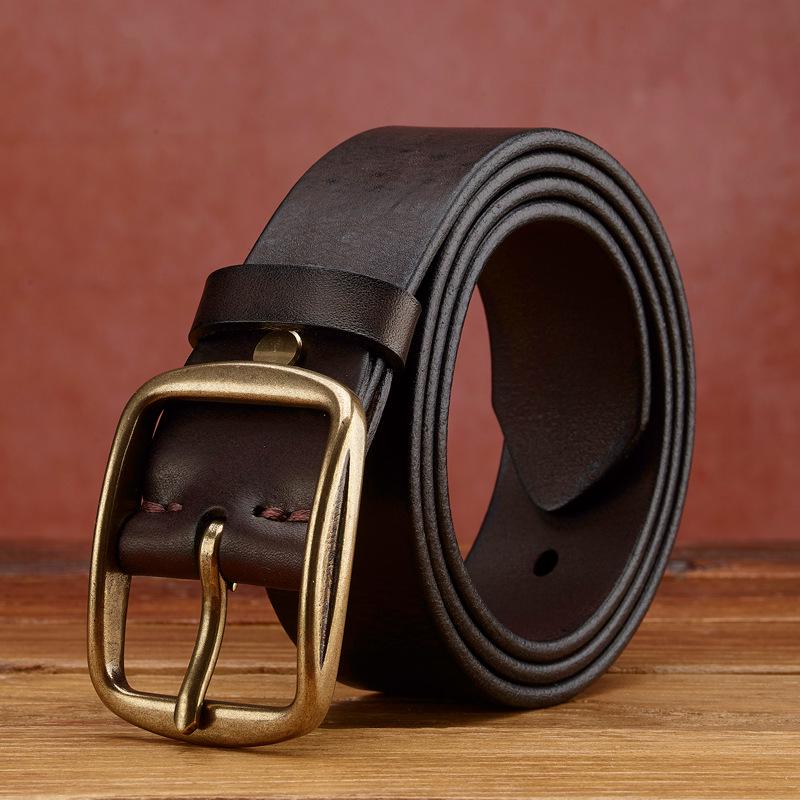 Men s Genuine Leather Retro Handmade Cowhide Belt - Versatile Korean Style Trendy Jeans Waistband 105cm