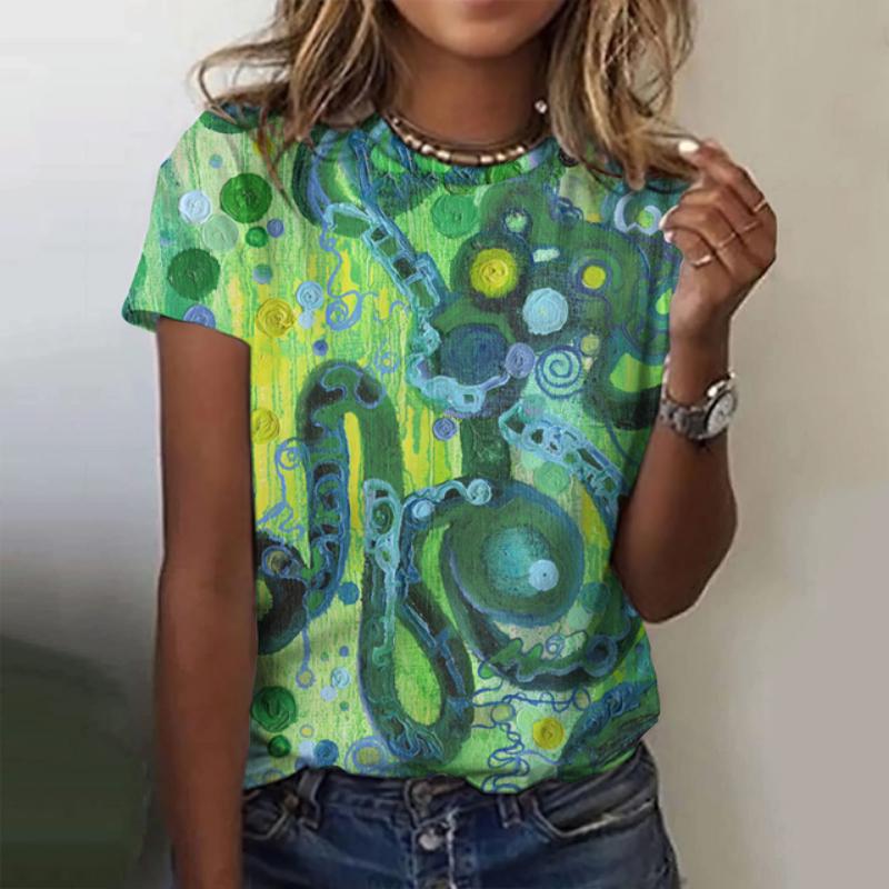 

Летние красочные графические 3D-принты футболки для женщин уличная одежда повседневная мода Y2k футболка с коротким рукавом футболки с круглым вырезом топы одежда XXXL