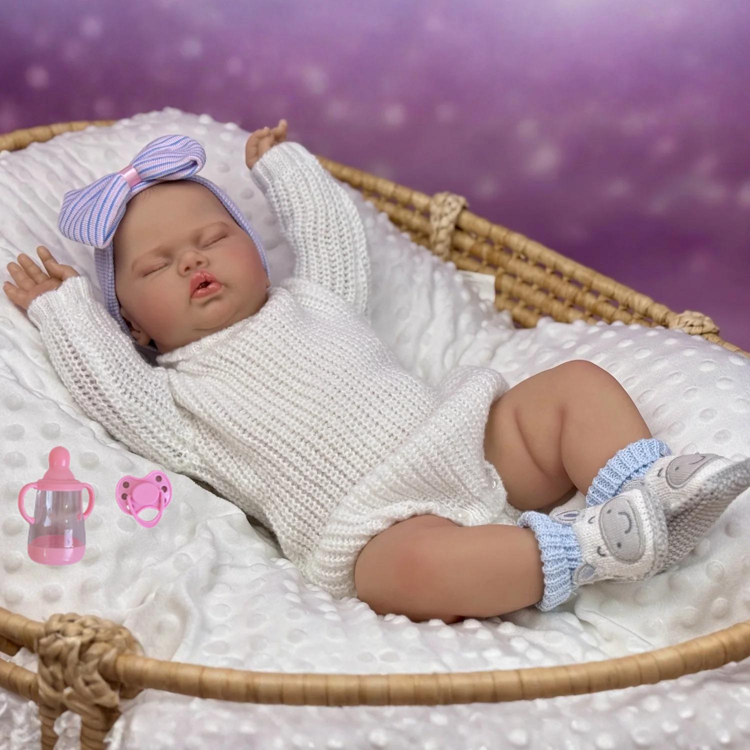 

BZDOLL 20 Inch 3D Skin With Visible Veins 50 CM Asleep Fat Reborn Baby Doll Toy For Girl Vinyl Limbs Cloth Body Doll Birthday Gift cloth body doll