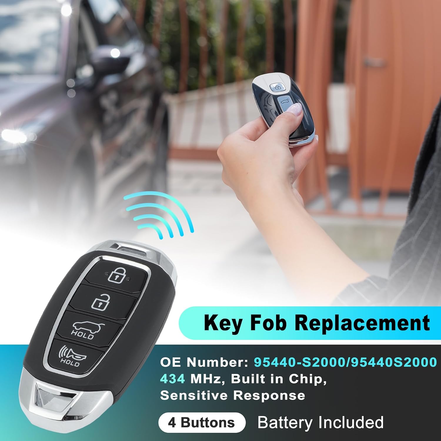 

TQ8-FOB-4F19 Replacement Keyless Entry Remote Smart Key Fob for Hyundai Santa Fe 2019-2020 Key Fob Remote Control ID47 Chip 95440-S2000 4 Buttons 434
