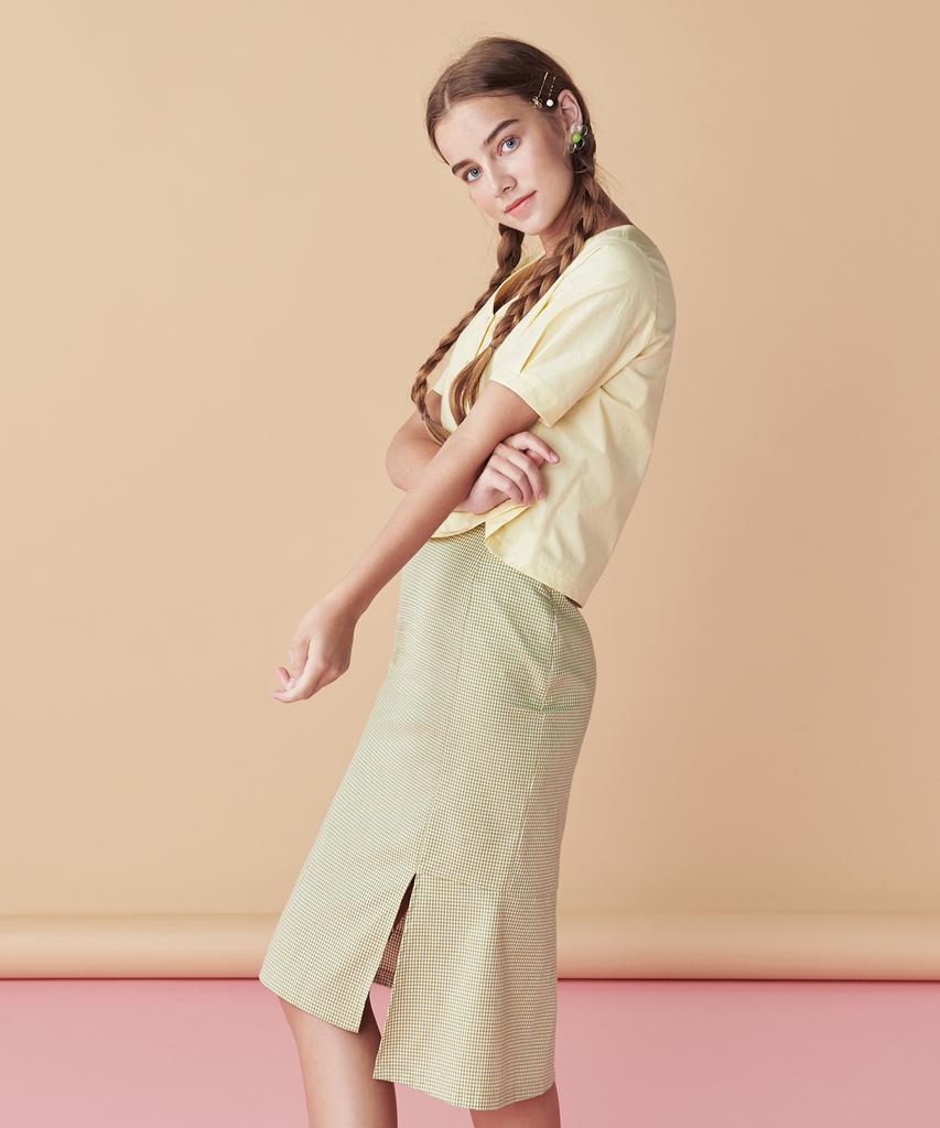 Dear Fear Pastel Check Midi Skirt Green