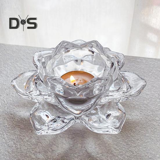 Chinesischer klarer Lotus-Kerzenhalter aus Kunstkristall, kegelförmige Säule, Teelicht, Kerzenhalter, Kerzenständer, Hochzeitsfeier, Tischdekoration