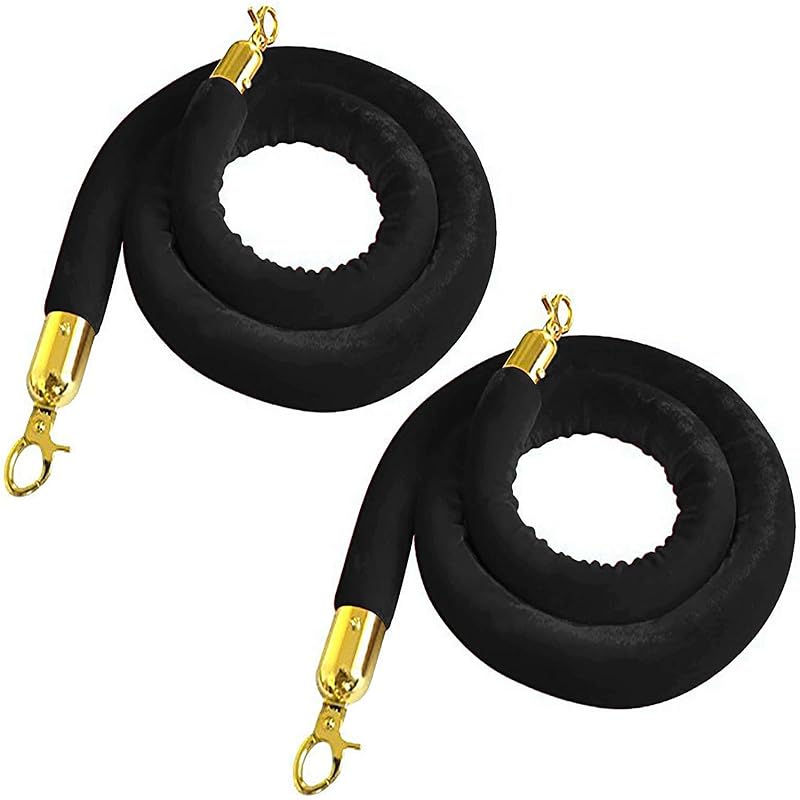 Red Velvet Stanchion Rope Crowd Control Rope Barrier with Gold Color Plated Hooks, 5 Foot