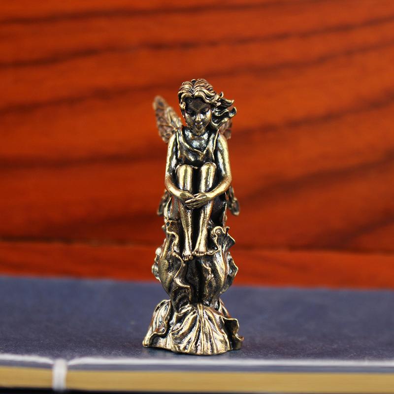Retro Copper God Of Love Cupid Statue Small Ornaments Brass Angel Figurines Home Decor Accessories