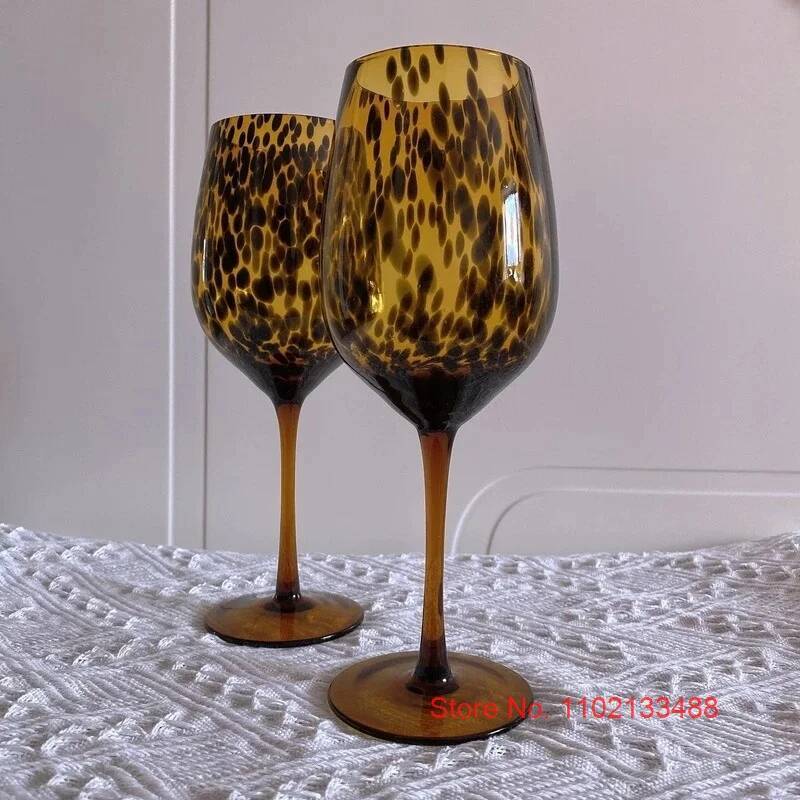 Jantarový Leopardí Skvrnitý Křišťálový Skleněný Pohár Středověký Vintage Nápojové Sklo Ručně Vyráběný Tvar Vejce Sklenice na Vodu Čajový Pohárek Pohár na Víno Pivní Hrneček