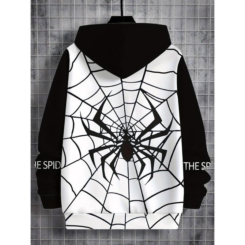 Boy's Black and White Dual Color Black Animal 3D Printed Long Sleeved Hooded Sweatshirt, Sports Shirt