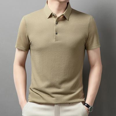 Fashion Casual Men's T-Shirt Short Sleeve Middle-aged Ice Silk Thin Breathable Lapel Short Sleeve Men's T-Shirt