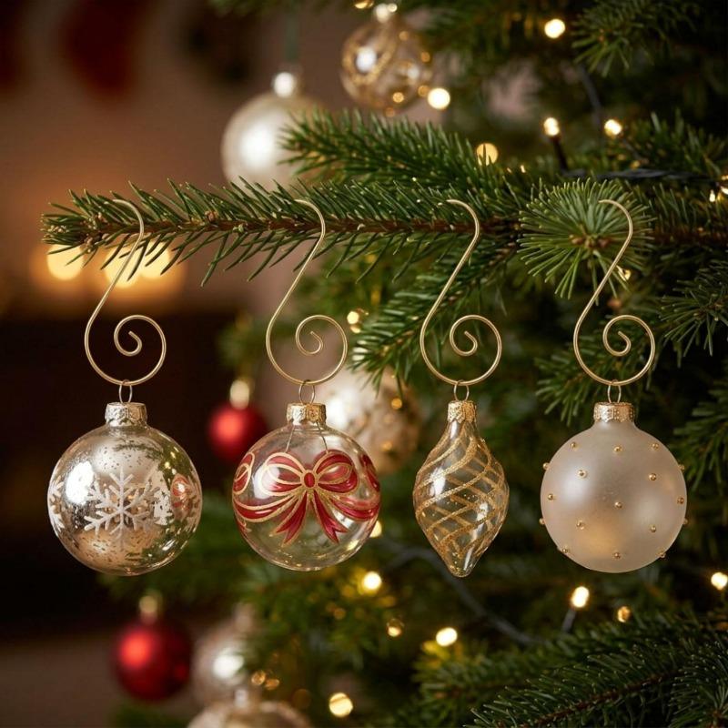 20/100Pcs Christmas Ornament Hanging Hooks Xmas Tree Pendant Hanger Bauble Ball S-Shaped Hook for New Year Home Party Decoration