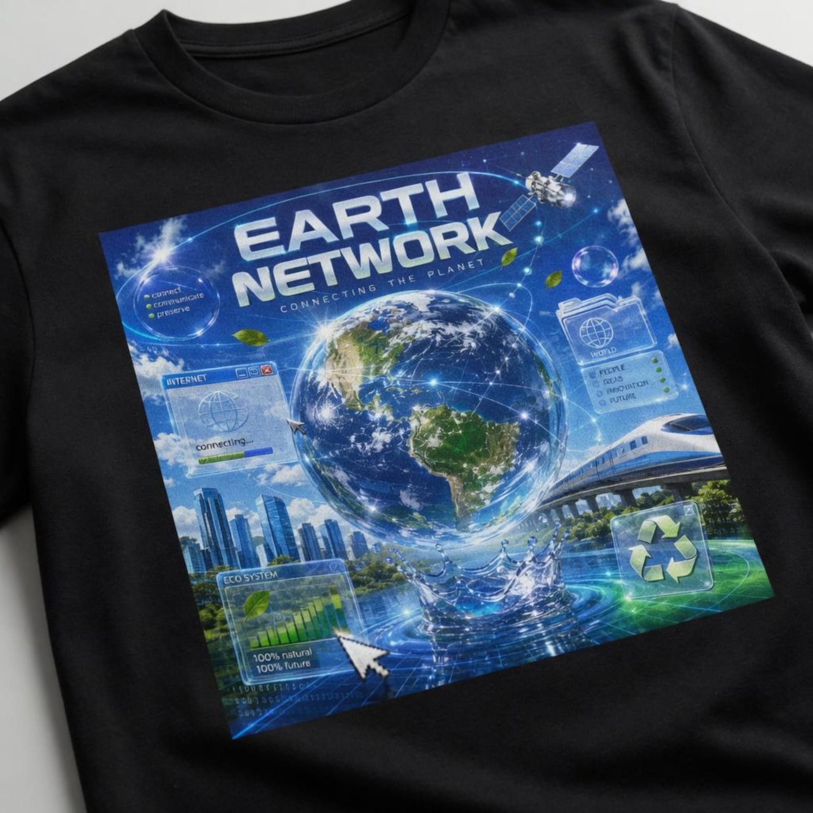 Frutiger Aero T Shirt, Future Earth Graphic Tee, Y2K Internet Aesthetic Shirt, Eco Technology Art Tee, Futuristic World Design S
