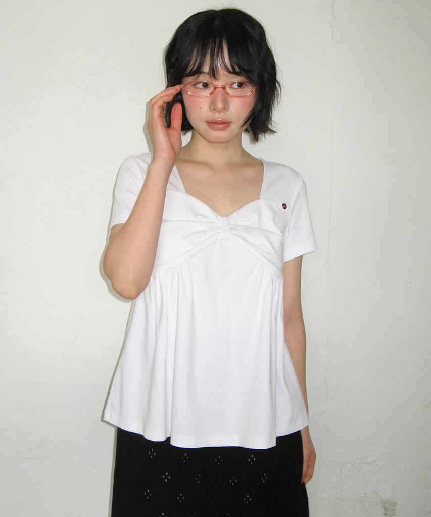 RONRON Knot Ribbon A Line T Shirt White