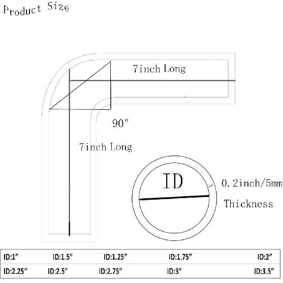 ID 2" 90 Degree Silicone Hose Elbow Coupler 7" Leg Length Universal 4-Ply Reinforced Silicone Straight Turbo Pipe Elbow Intake Radiator Hose