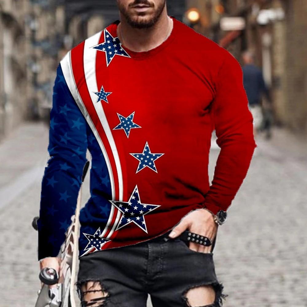 Men's Geometric Pattern Long Sleeve T-Shirt, Casual Textured Top