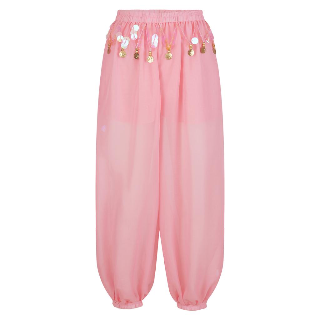 Bauchtanz-Kostüm für Damen, Laternenhose, seitlich geteilte Pailletten, glänzende Haremshose, arabische Halloween-Hose