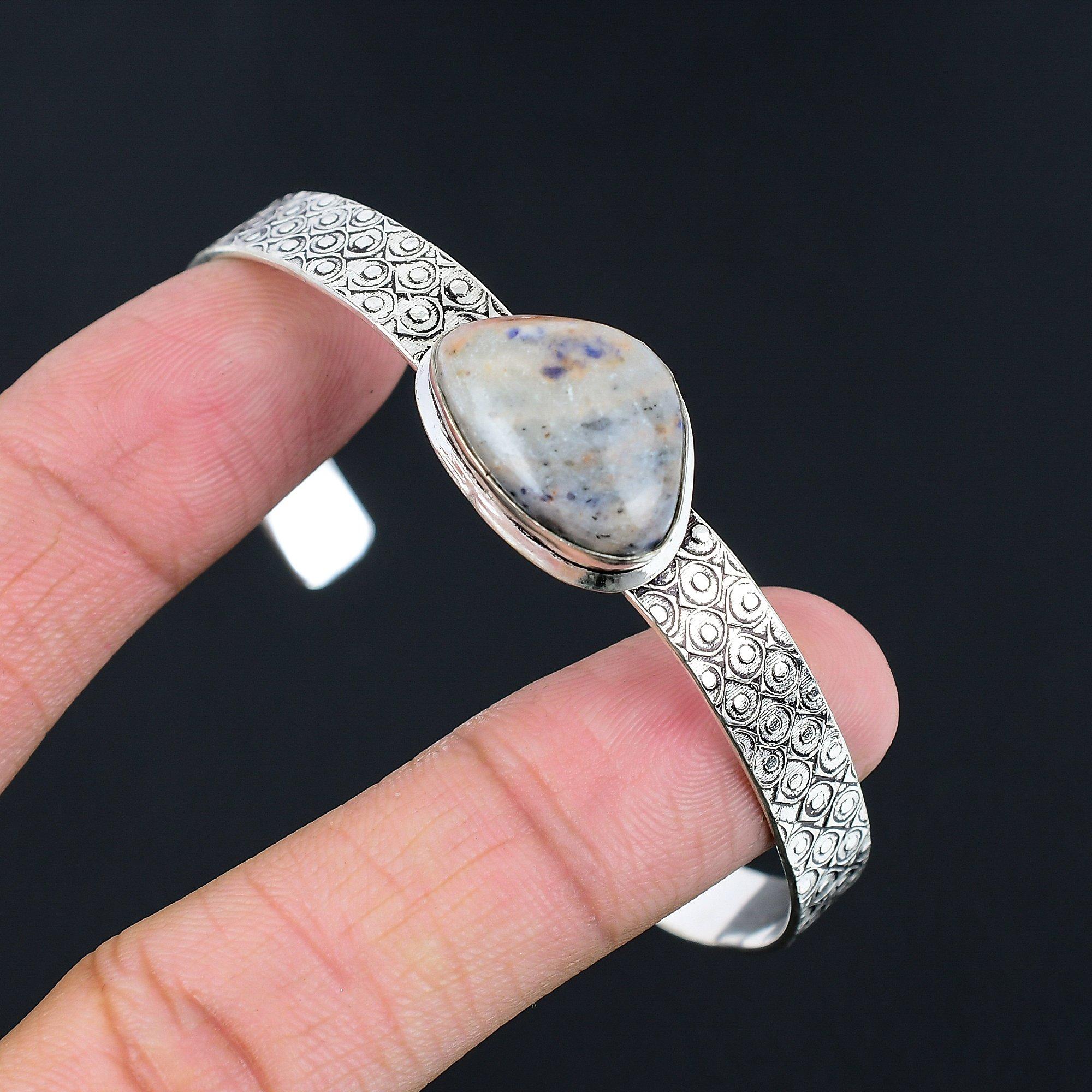 

Womens day Sale Sodalite Gemstone Wife Boho New Bangle Bracelet Sterling Silver Adjustable