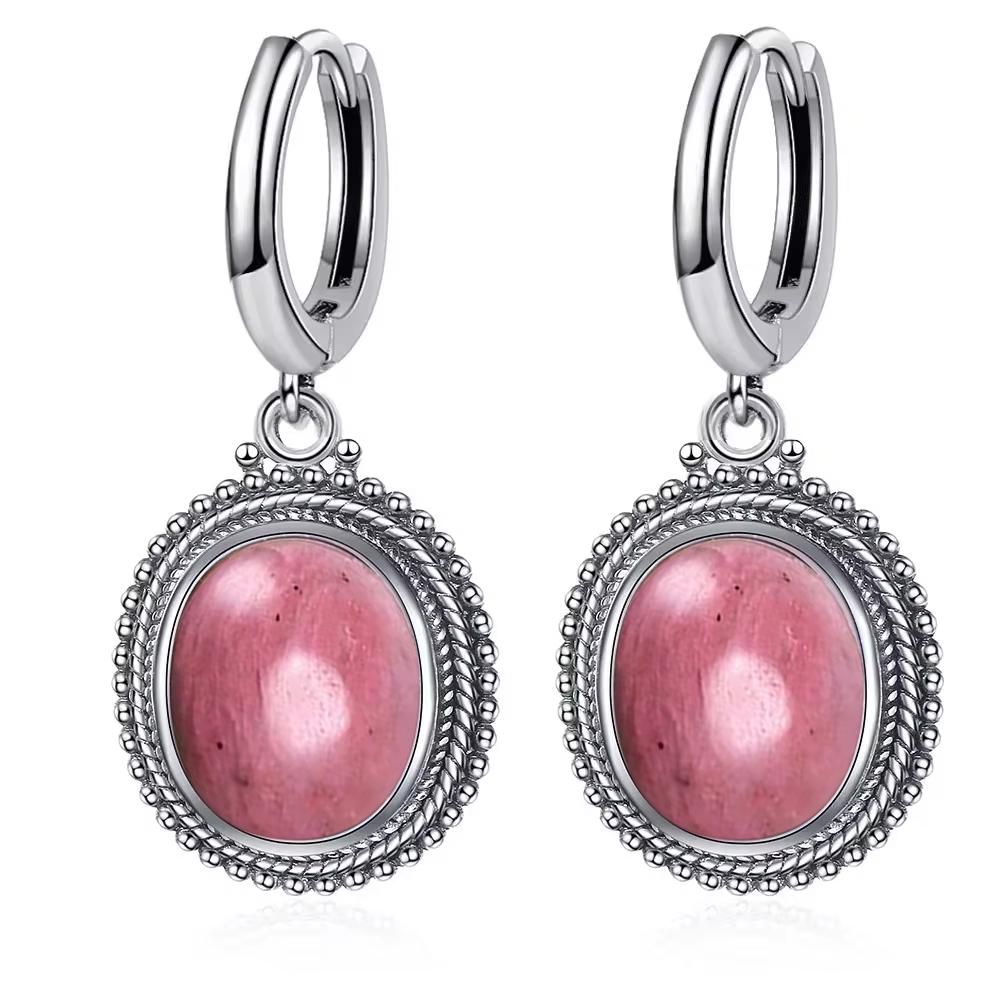 Vintage 925 Silver Natural Labradorite Earrings with Blue Light 10*12mm Big Stone Hoop Earrings Fine Jewelry for Women