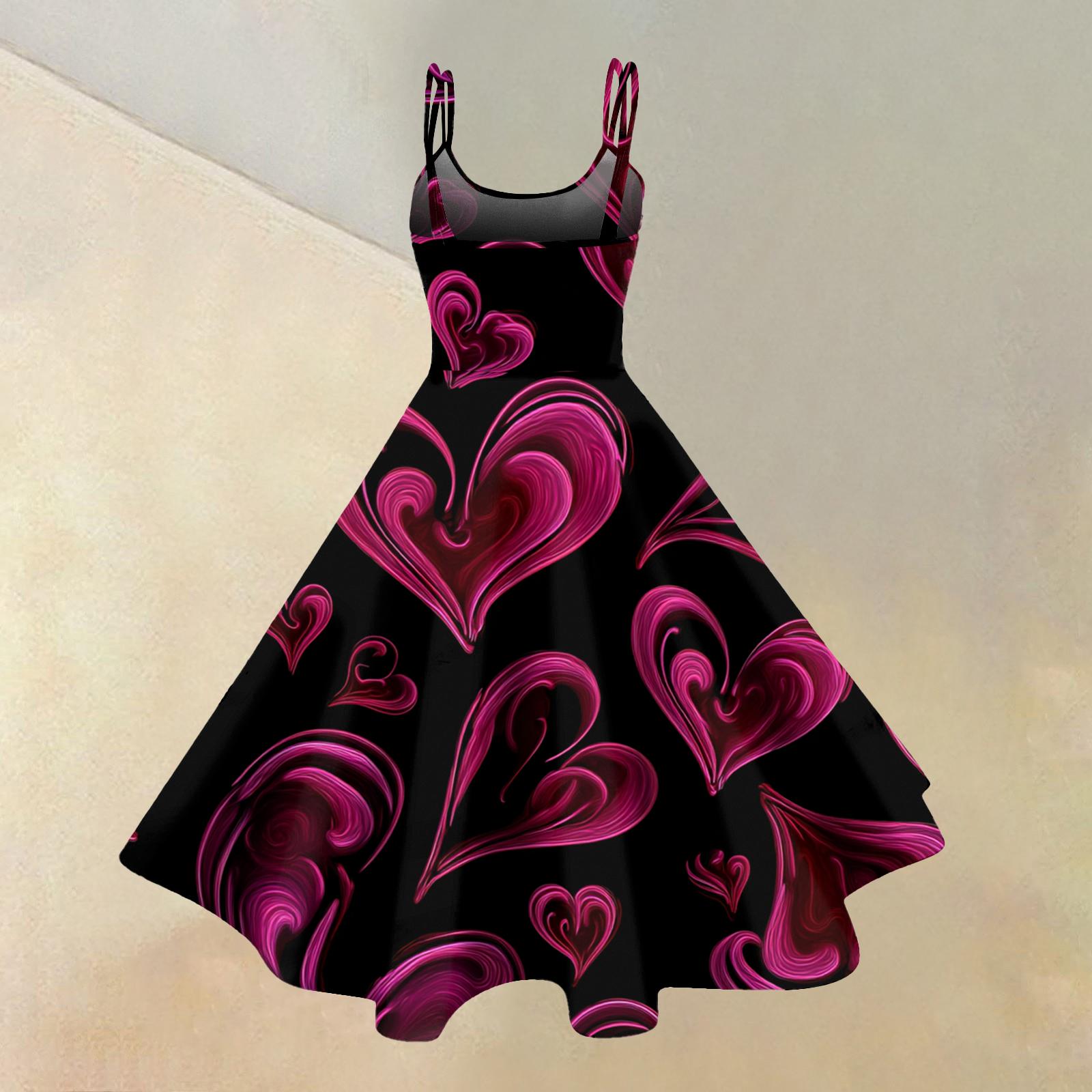 

Women s Casual Fashion Valentine s Day Printed Off-Shoulder Sleeveless Dress XL фіолетовий