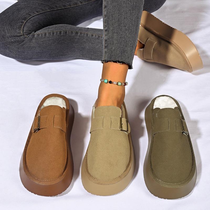 thick-soled fluffy slippers for women wearing winter new retro cotton shoes with fleece bag head and half slippers for women