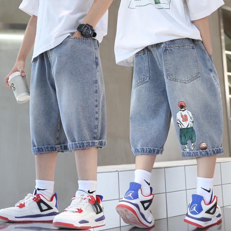 Jungen 2026 Sommer Mode Denim Capri-Shorts mit großen Taschen