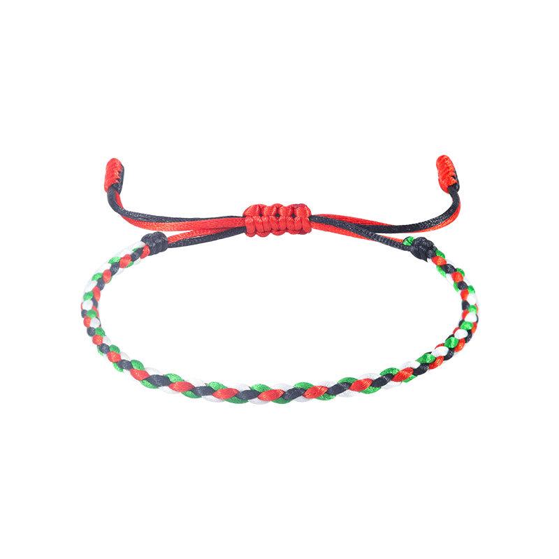 Handgefertigtes verstellbares Armband in den Farben der Flaggen von Palästina, Kuwait, VAE mit buntem Vajra-Knoten