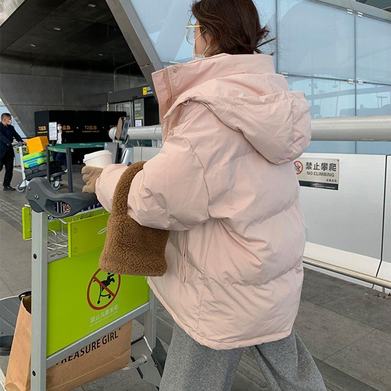 

Утолщенное пальто с капюшоном в корейском стиле, зимняя свободная куртка на хлопковой подкладке для студенток XL розовый